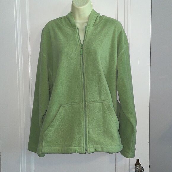 Falls Creek green polyester fleece hoodie zip up jacket - Picture 1 of 7